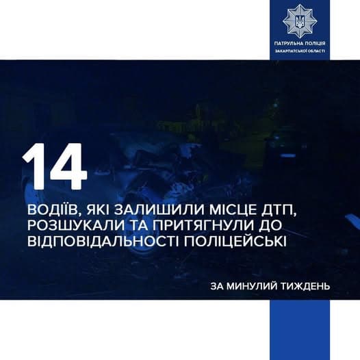 Зображення для статті: Закарпатська поліція розшукала 14 водіїв, які залишили місце ДТП