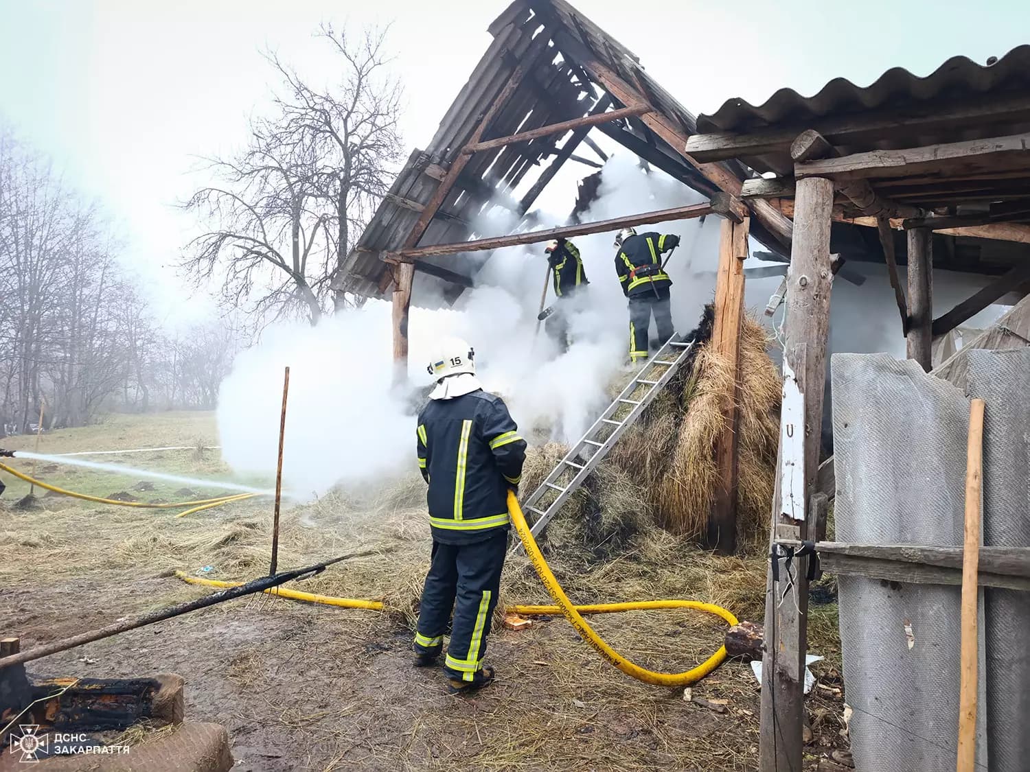 Зображення для статті: На Хустщині згорів навіс із сіном: рятувальники не допустили займання будинку багатодітної сім’ї