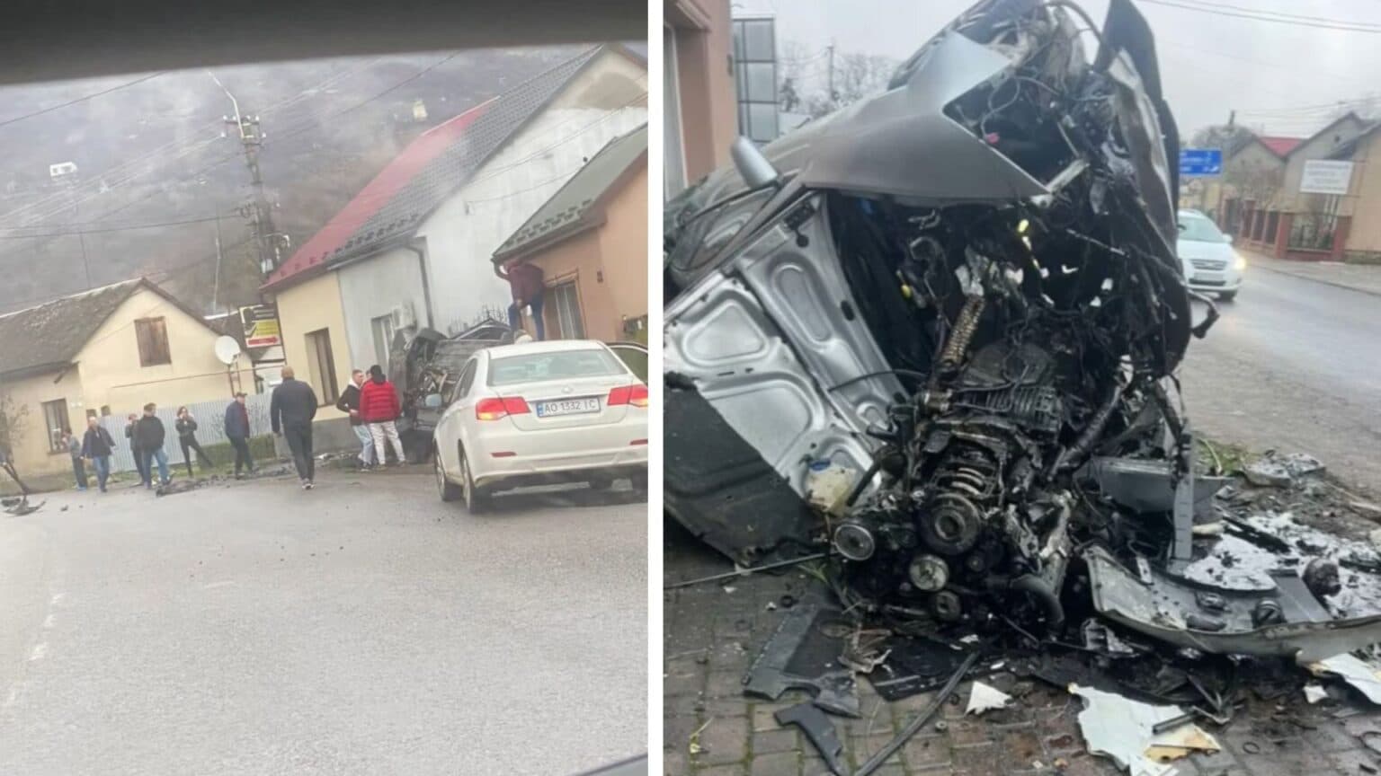 Зображення для статті: У Виноградові Audi влетіла в будинок: 20-річний водій не впорався з кермуванням